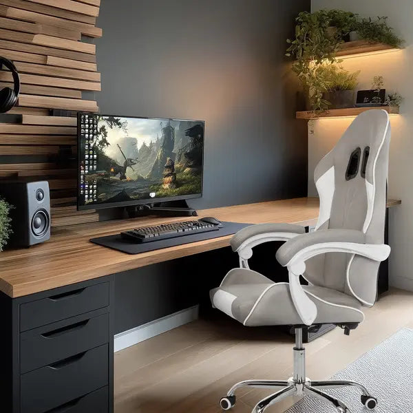 B-Ware My Buero Gaming Stuhl Bürostuhl Gamebreaker W03 Stoff Grau Weiß Ergonomisch - 4064323107538