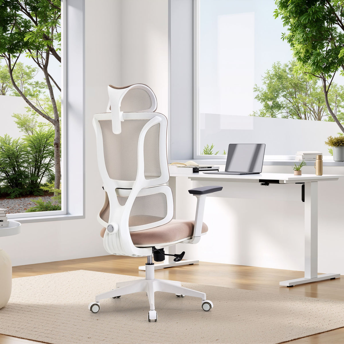 MyBuero Bürostuhl Schreibtischstuhl ERGOMY W Netzstoff Stoff Armlehnen Beige387 - 4064323130000