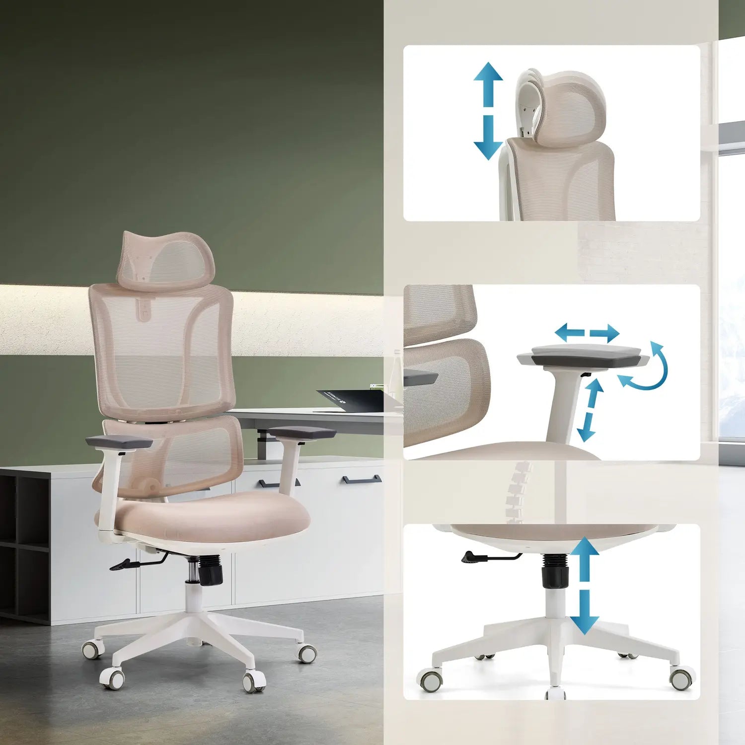 B-Ware My Buero Bürostuhl Schreibtischstuhl Ergomy W Netzstoff Stoff Armlehnen Beige387 - 4064323130000