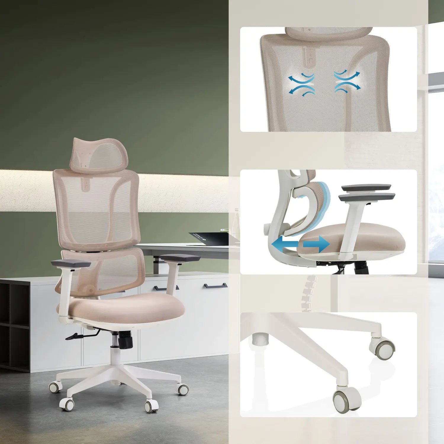B-Ware My Buero Bürostuhl Schreibtischstuhl Ergomy W Netzstoff Stoff Armlehnen Beige387 - 4064323130000
