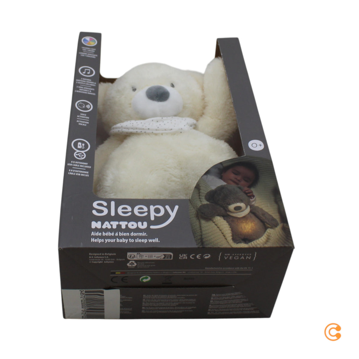 Nattou Nachtlicht Kuscheltier Plüschtier Bär Sleepy Greifpunkte beige Spieluhr - 5414673876612