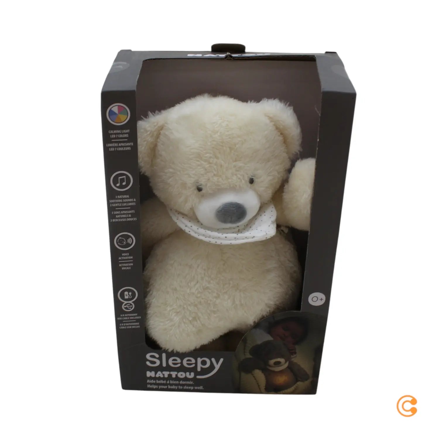 B-Ware Nattou Nachtlicht Kuscheltier Plüschtier Bär Sleepy Greifpunkte Beige Spieluhr - 5414673876612