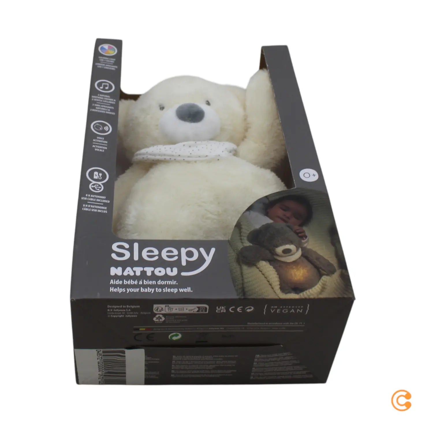 B-Ware Nattou Nachtlicht Kuscheltier Plüschtier Bär Sleepy Greifpunkte Beige Spieluhr - 5414673876612