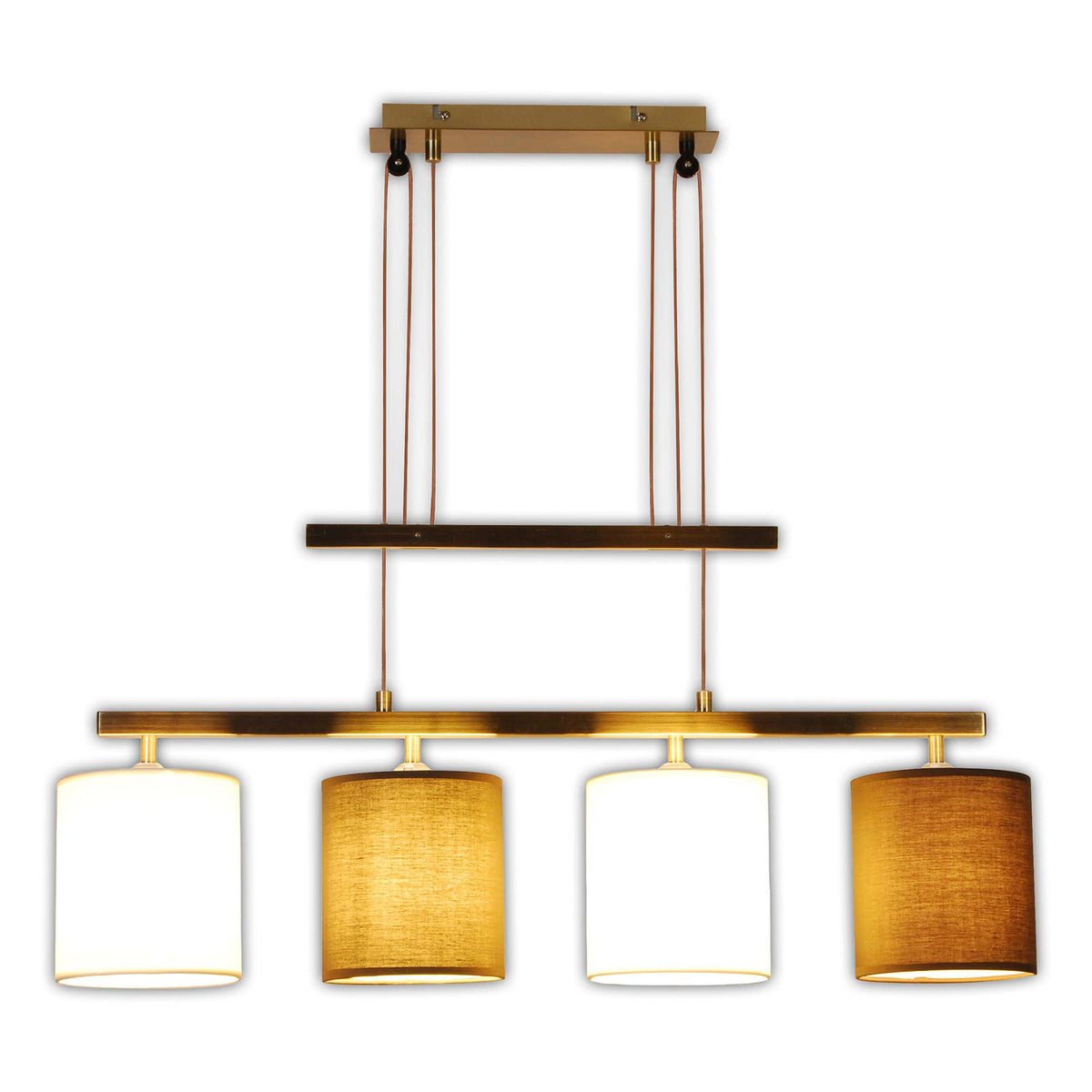 Näve Hängelampe Pendelleuchte Lampe Tilde Textilschirme 4fl braun beige messing - 4003222883976