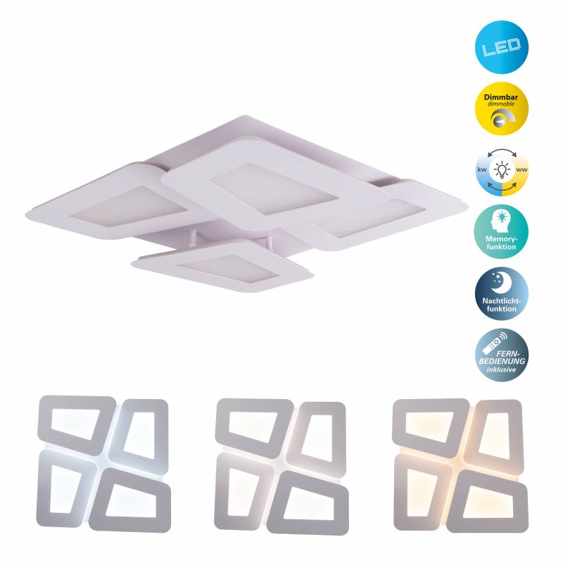 Näve LED Deckenleuchte Leuchte Simen weiß Fernbedienung Metall 48x48 cm CCT - 4003222892770