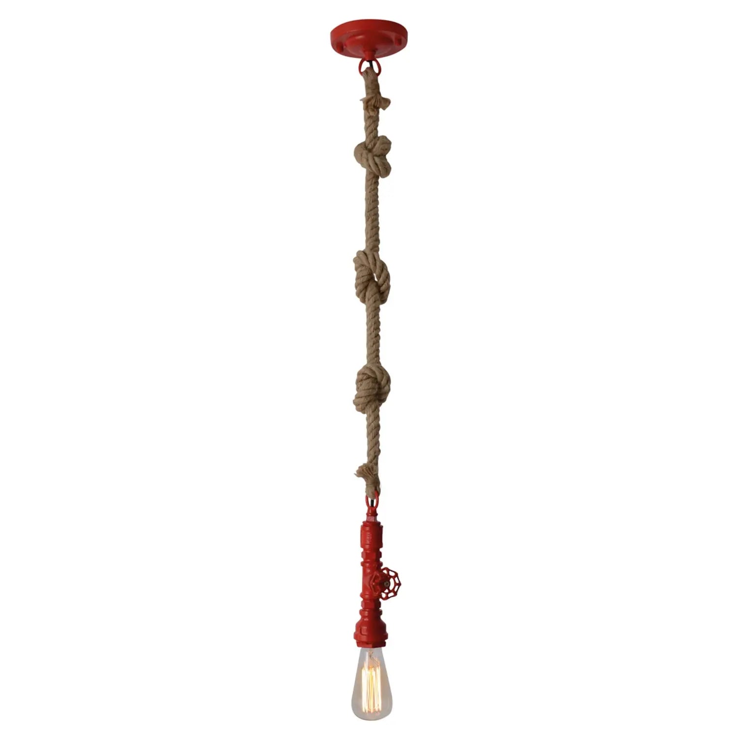 B-Ware Näve Pendelleuchte Hängelampe Vintage Hanfseil Metall Hellbraun Rot E27 Dimmbar - 4003222849927