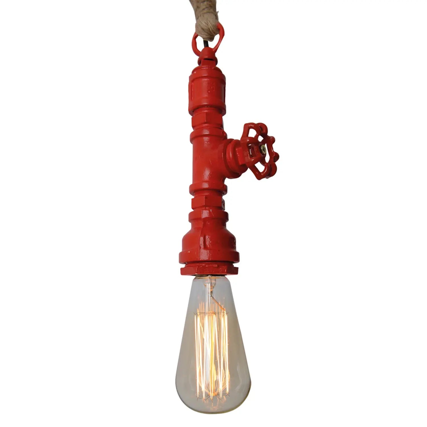 B-Ware Näve Pendelleuchte Hängelampe Vintage Hanfseil Metall Hellbraun Rot E27 Dimmbar - 4003222849927