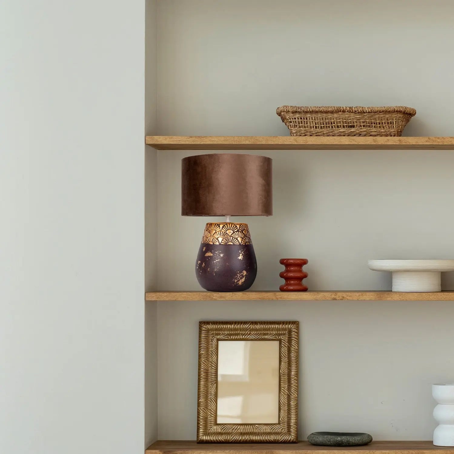 B-Ware Näve Tischleuchte Tischlampe Bronco Keramik Kunstleder Braun E27 Led Höhe 39 Cm - 4003222892503
