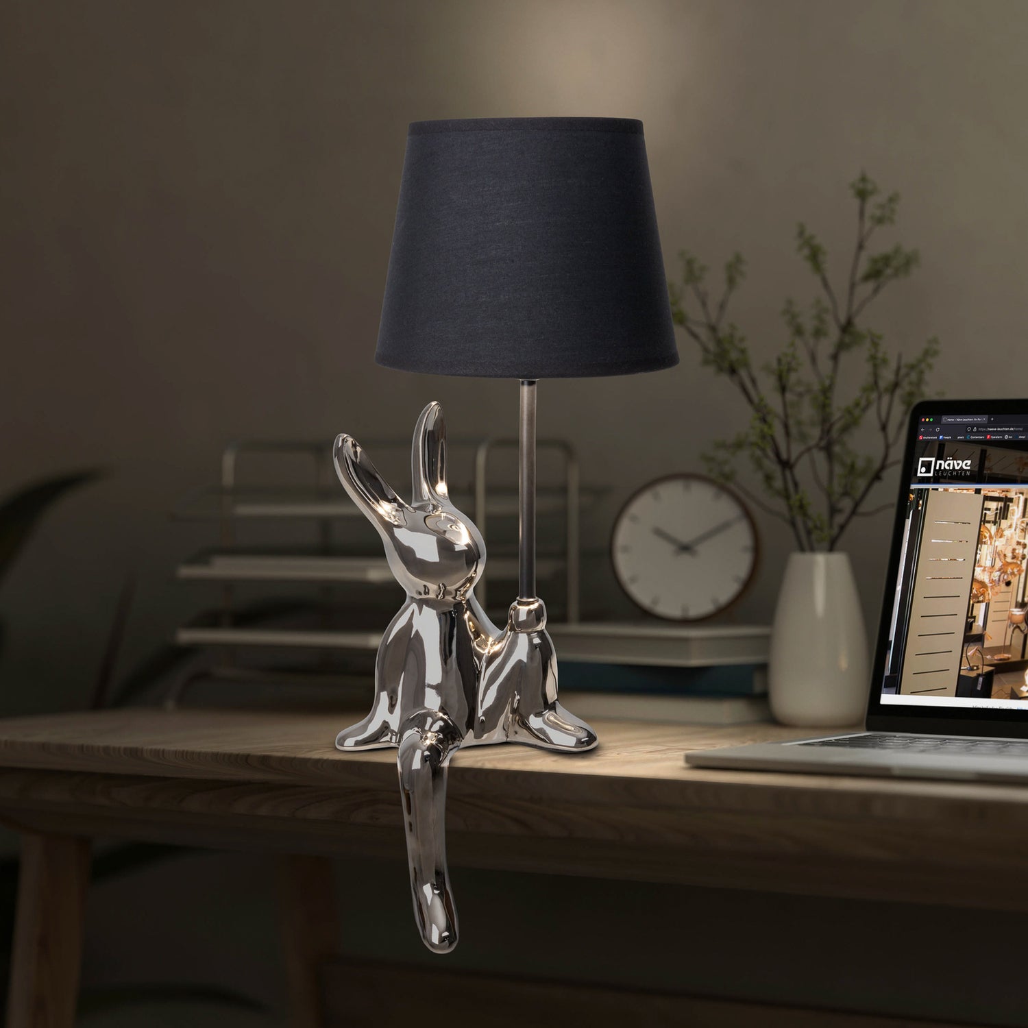 B-Ware Näve Tischleuchte Lampe Helge Silber Keramik Textil Schalter E14 Led 45 Cm Ip20 - 4003222892510