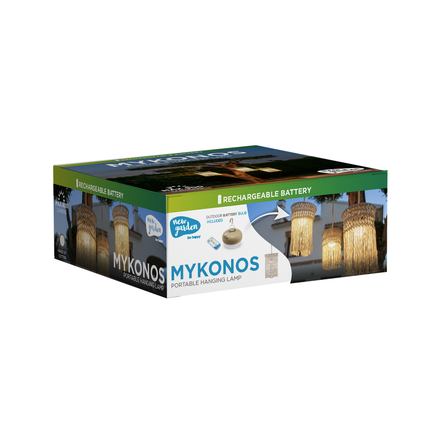 Newgarden Led Akku Hängeleuchte Pendelleuchte Mykonos Weiß Baumwolle Usb C Kabel B-Ware - 8435578512556