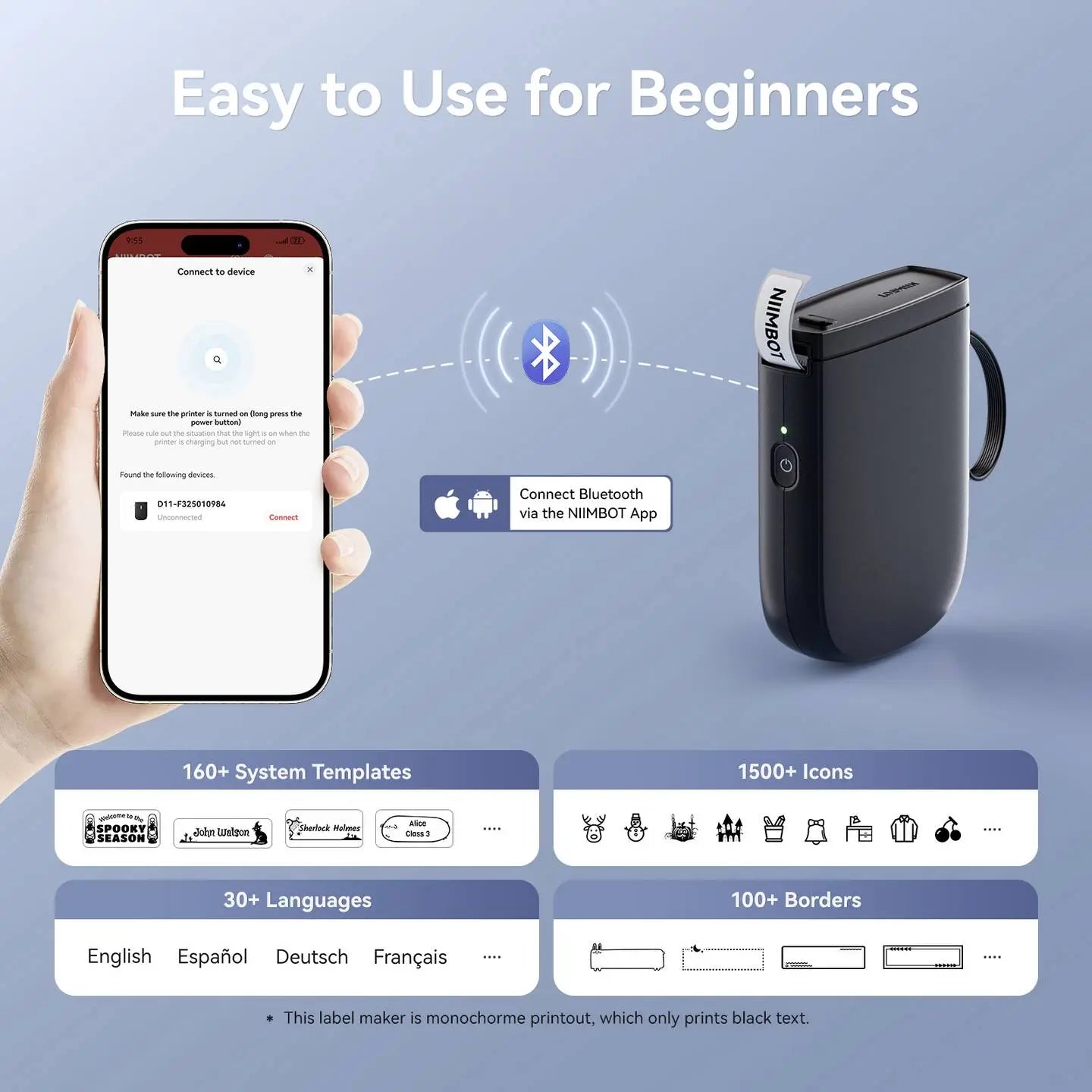 B-Ware Niimbot Etikettendrucker Beschriftungsgerät Mobildrucker D11 H Schwarz Siehe Text - 6977031212150