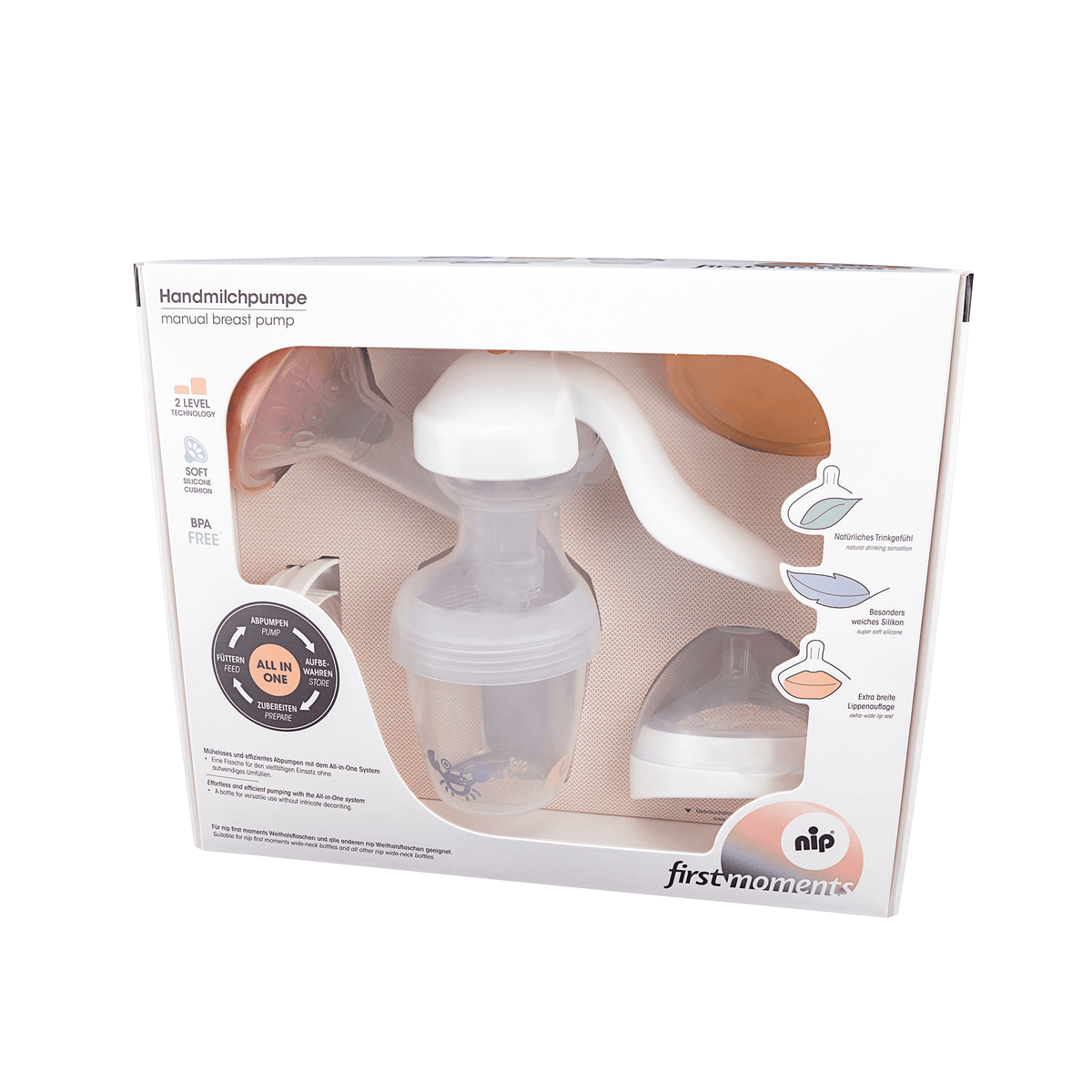 nip Handmilchpumpe Brustpumpe First Moments Transparent Weithalsflaschen Adapter - 4000821376014