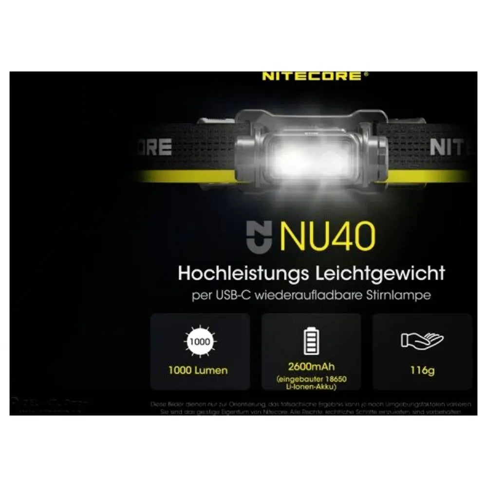 B-Ware Nitecore Stirnlampe Kopflampe Nu40 Lampe Licht Outdoor Akku 1000 Lumen - 6952506407637