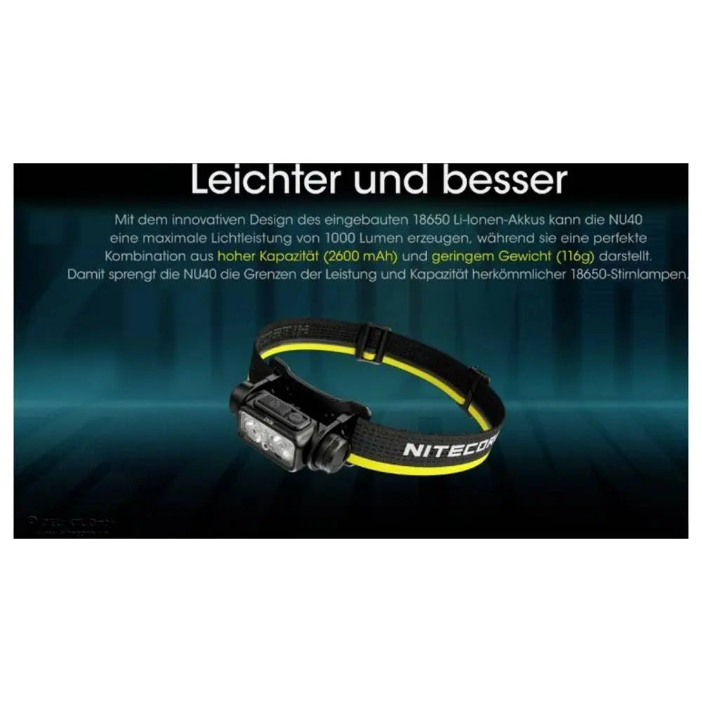 B-Ware Nitecore Stirnlampe Kopflampe Nu40 Lampe Licht Outdoor Akku 1000 Lumen - 6952506407637