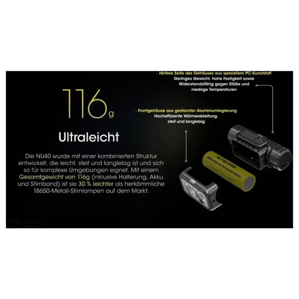B-Ware Nitecore Stirnlampe Kopflampe Nu40 Lampe Licht Outdoor Akku 1000 Lumen - 6952506407637