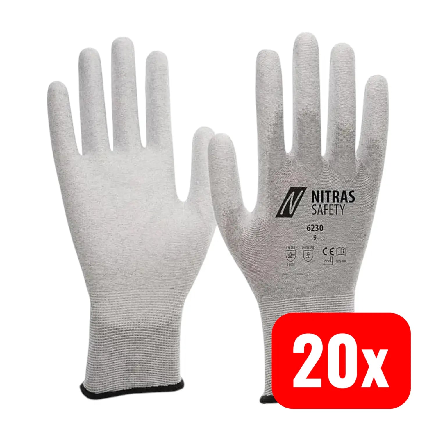 B-Ware Nitras Handschuh Arbeitshandschuhe Antistatikhandschuh Größe 9 Grau Weiß 20 Paar - 4059904093799