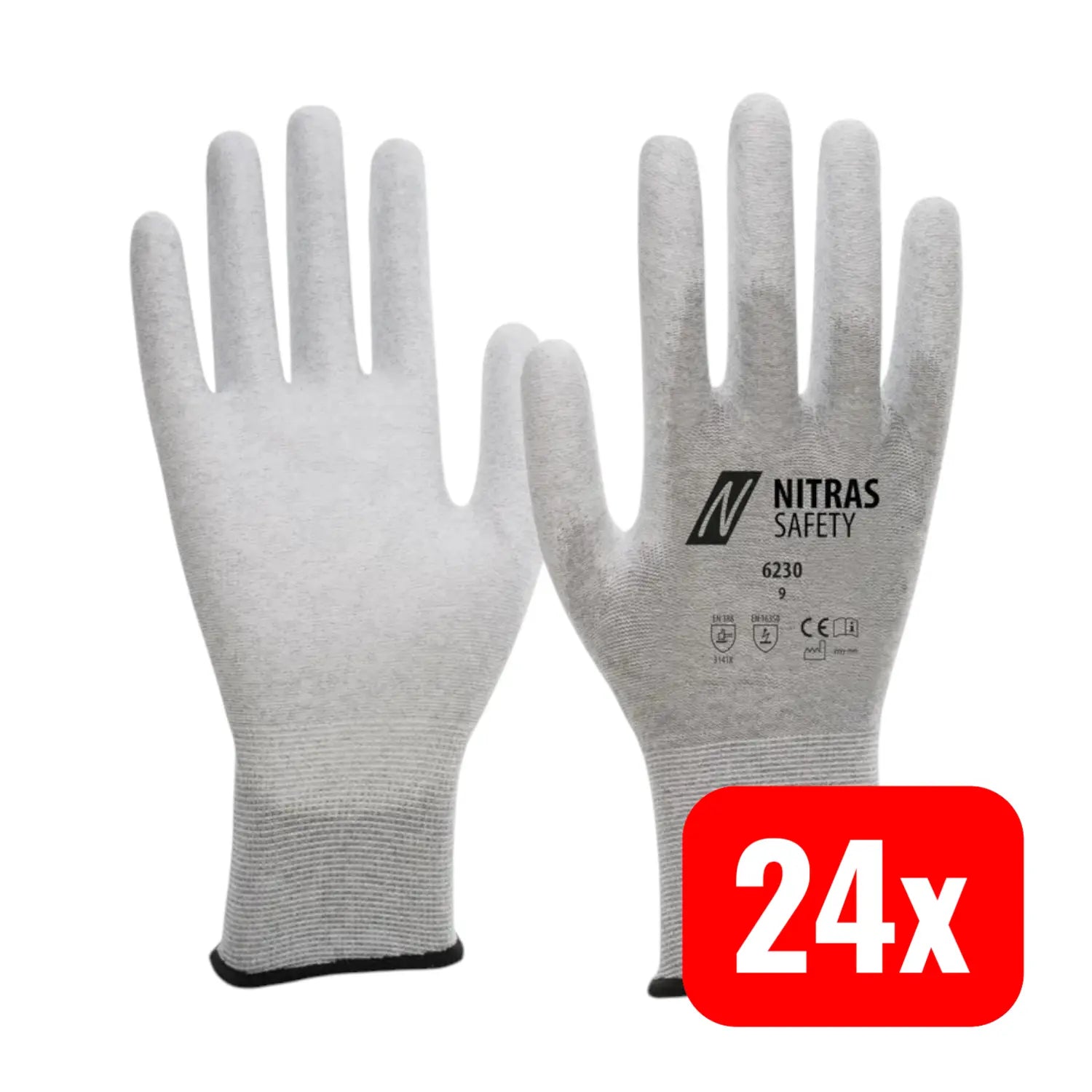 B-Ware Nitras Handschuh Arbeitshandschuh Antistatikhandschuh Größe 10 Grau Weiß 24 Paar - 4059904093805