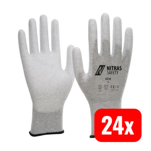 B-Ware Nitras Handschuh Arbeitshandschuh Antistatikhandschuh Größe 10 Grau Weiß 24 Paar