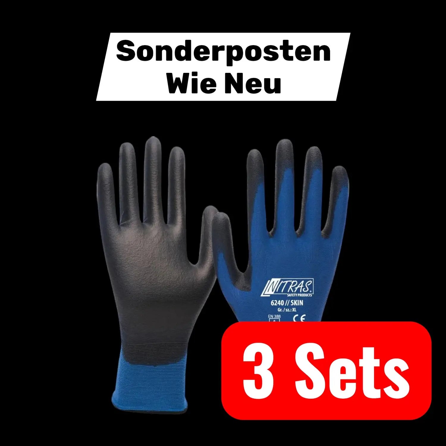 B-Ware Nitras Handschuhe Schutzhandschuhe En388 Psa Ii Größe 10 Blau Schwarz 3 Sets - 4059904095700