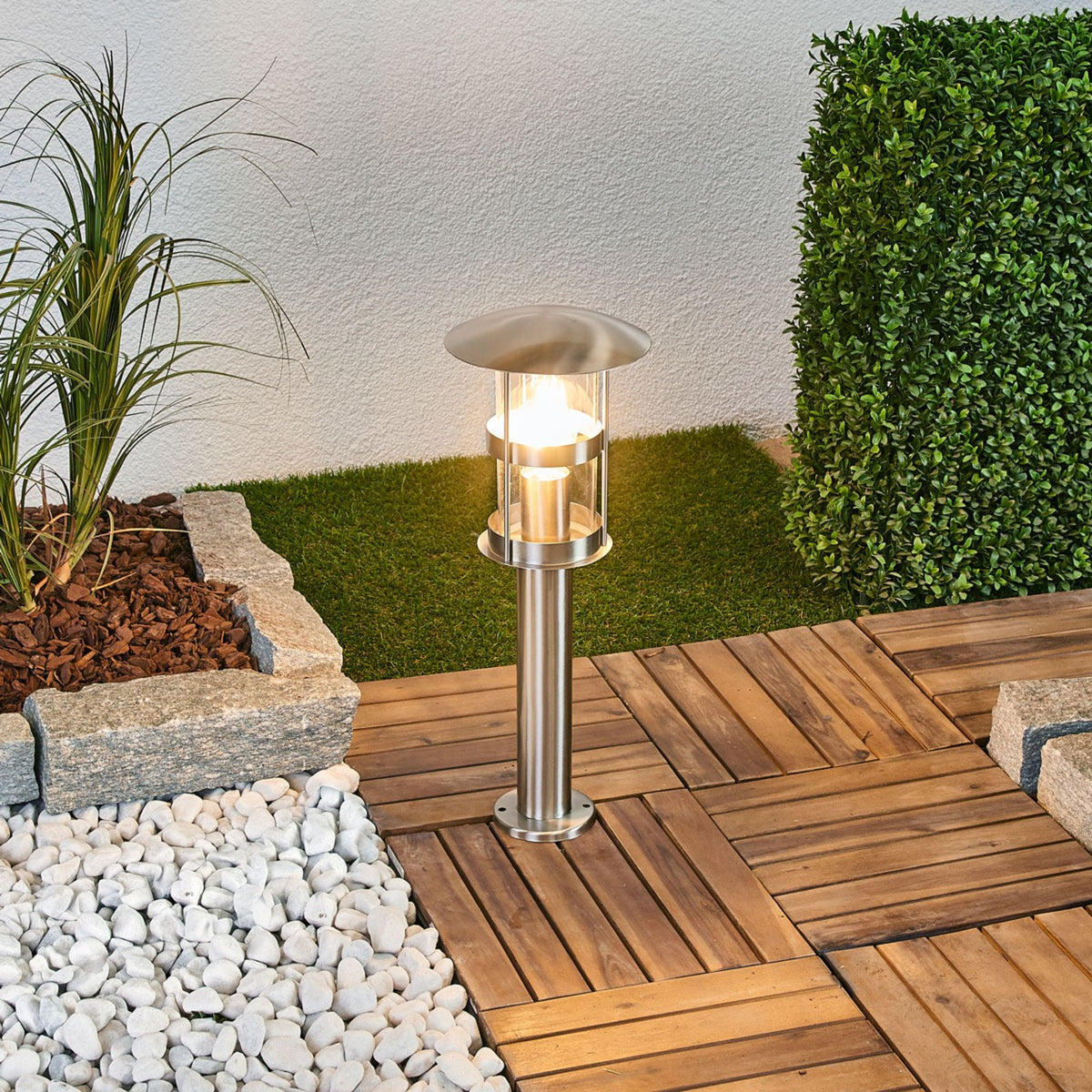 Lindby Noemi Edelstahl-Sockellampe Wegeleuchte Gartenlampe Lampe E27 edelstahl - 4251096539271