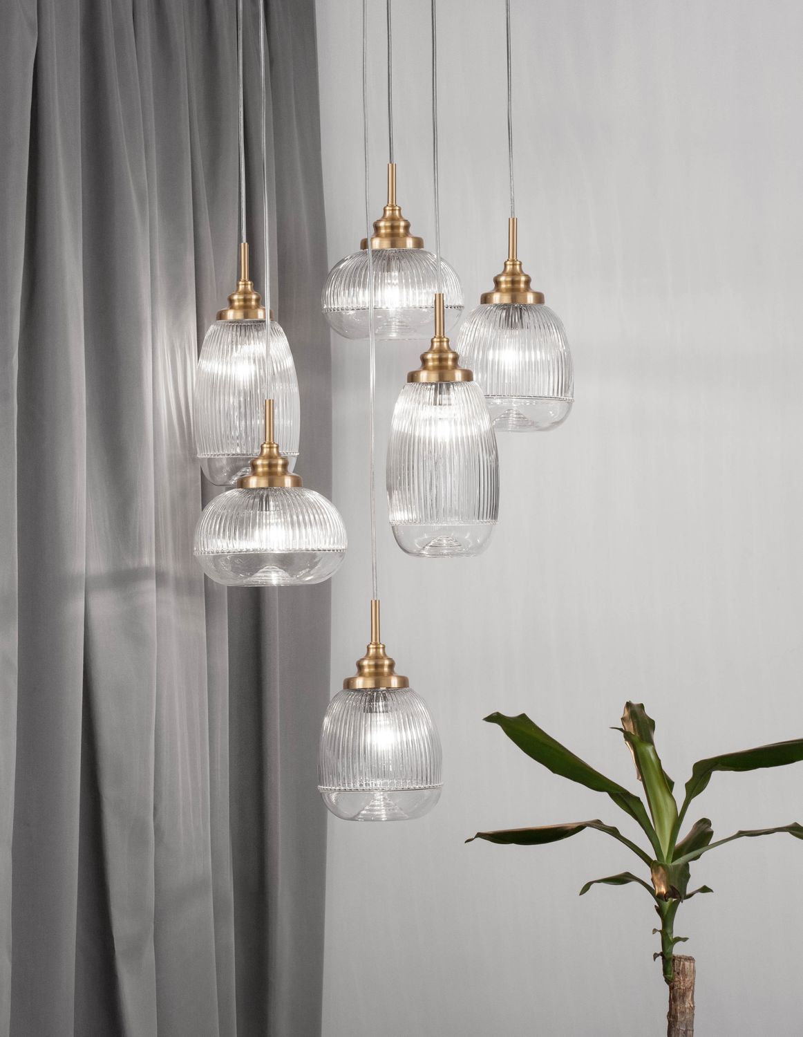 Nova Luce Pendelleuchte Hängeleuchte MOND Gold E14 LED 6fach dimmbar Glas Metall - 5212017419385