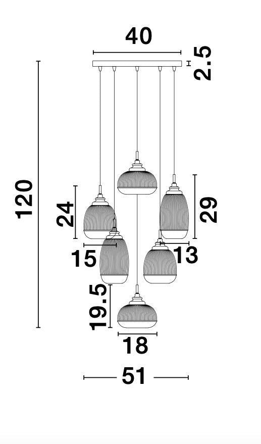 Nova Luce Pendelleuchte Hängeleuchte MOND Gold E14 LED 6fach dimmbar Glas Metall - 5212017419385