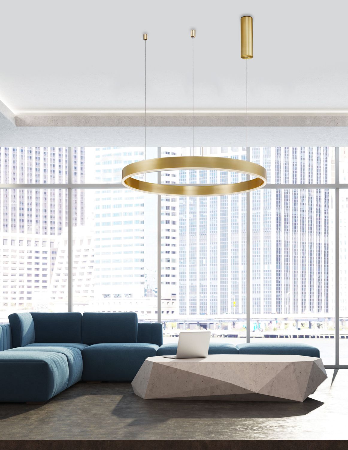 Nova Luce Pendelleuchte Hängeleuchte MOTIF LED Warmweiß Messing dimmbar 200x80cm - 5212017421951