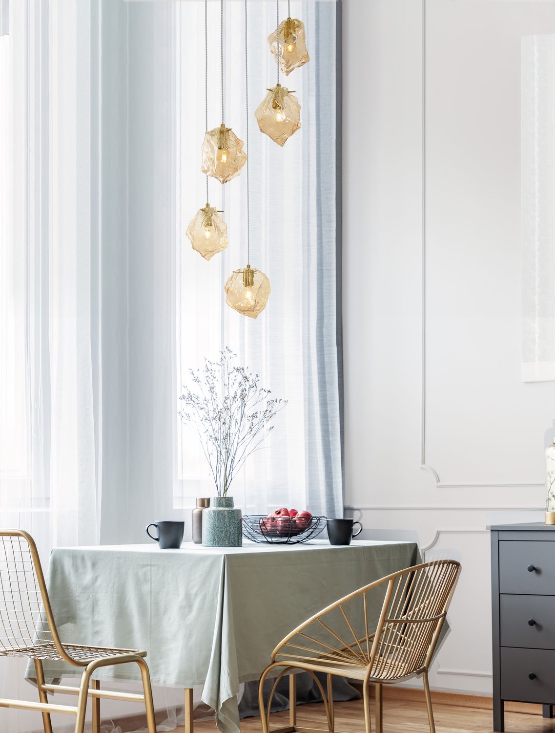 Nova Luce Pendelleuchte Hängeleuchte ODELLE E14 LED Gold dimmbar Glas 5-flammig - 5212017434401
