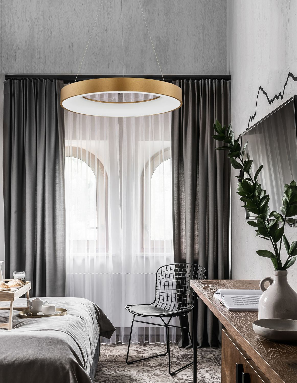 Nova Luce Pendelleuchte Hängeleuchte LED RANDO THIN Gold Warmweiß dimmbar 60 cm - 5212017420237
