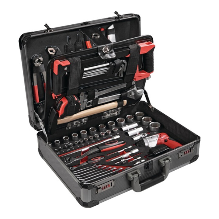 B-Ware Now Werkzeugsortiment Set Werkzeugkoffer 136 Tlg Aluminiumrahmen Akkuschrauber - 4015448773733