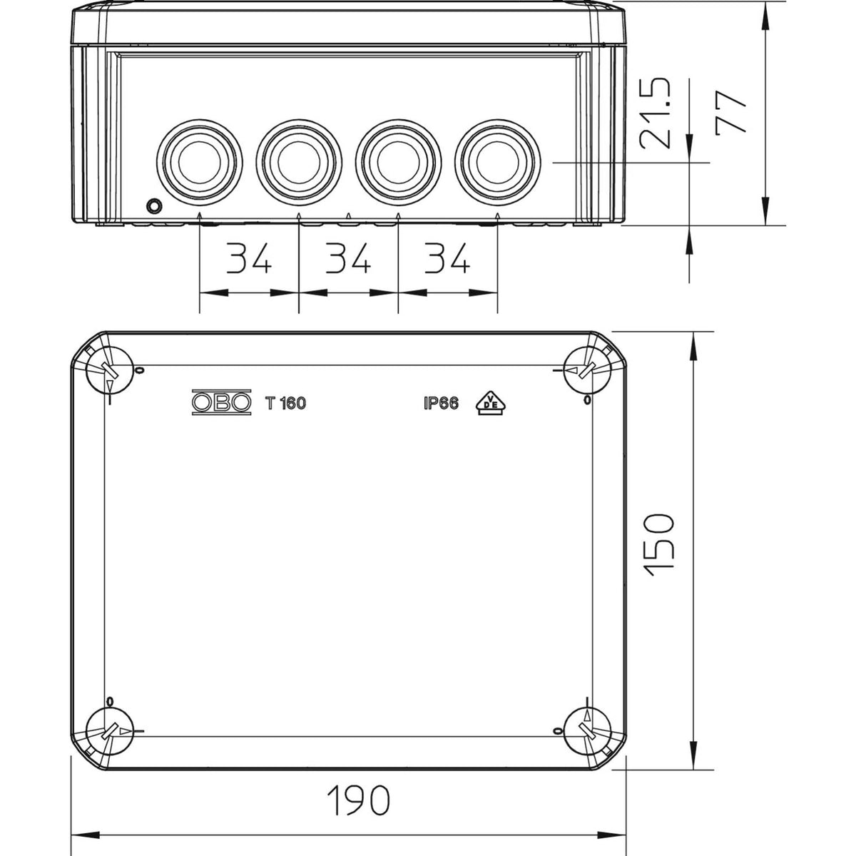 OBO Bettermann Abzweigdose Verteilerdose Kunststoff Wandmontage IP66 19x15cm - 4012195286554