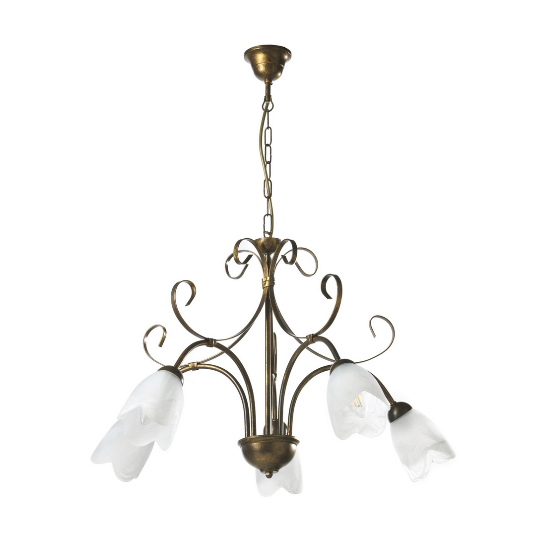 Onli Hängeleuchte Lampe Odino Bronzefarben Metall Glas Fünfflammig E14 Dimmbar B-Ware - 8030626545991