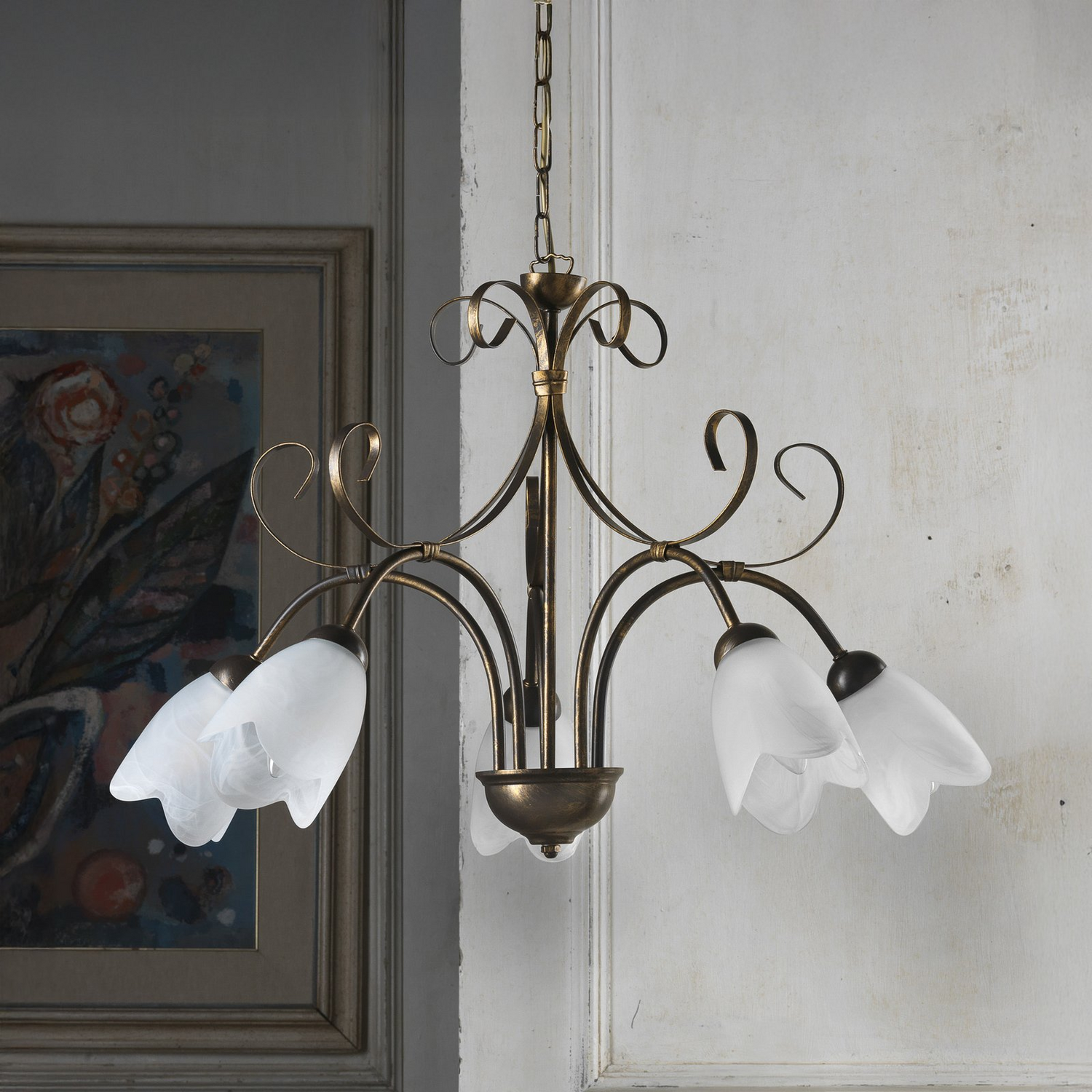 Onli Hängeleuchte Lampe Odino Bronzefarben Metall Glas Fünfflammig E14 Dimmbar B-Ware - 8030626545991