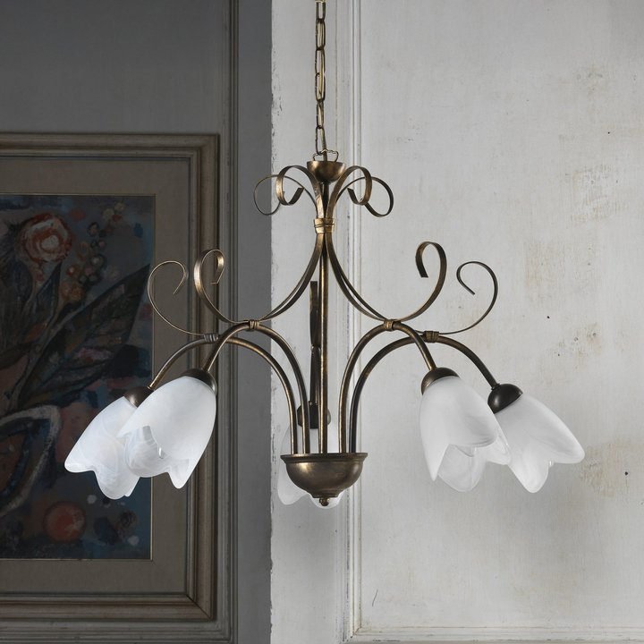 Onli Hängeleuchte Lampe Odino Bronzefarben Metall Glas Fünfflammig E14 Dimmbar B-Ware - 8030626545991