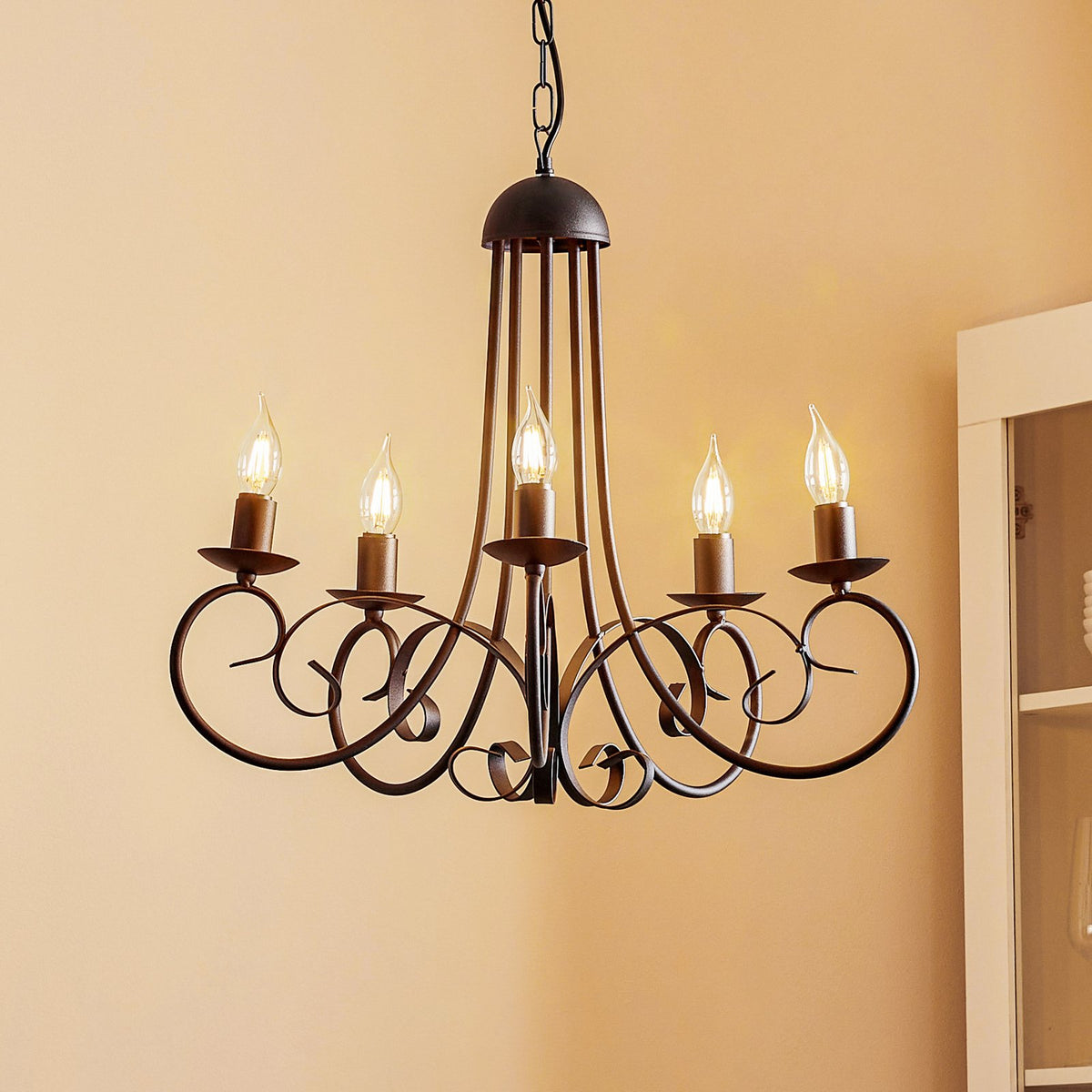 ONLI Kronleuchter Pompei 5-flammig schwarz Eisen dimmbar 56 cm Höhe 60 cm Dur... - 8030626540453