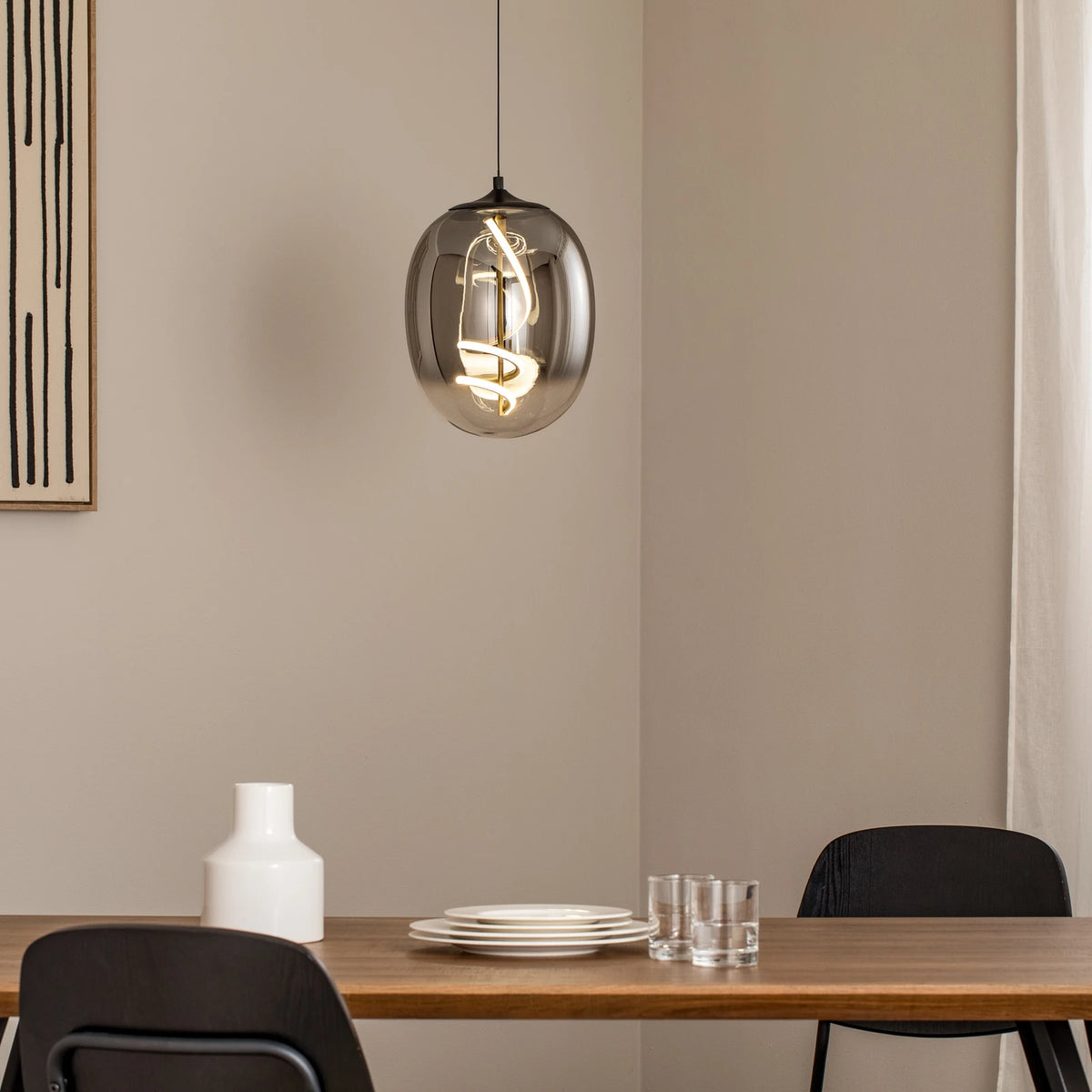 ONLI Pendelleuchte Hängeleuchte LED Glas rauchgrau Lilly Wohnzimmer 4000 K 28 cm - 8030626544925