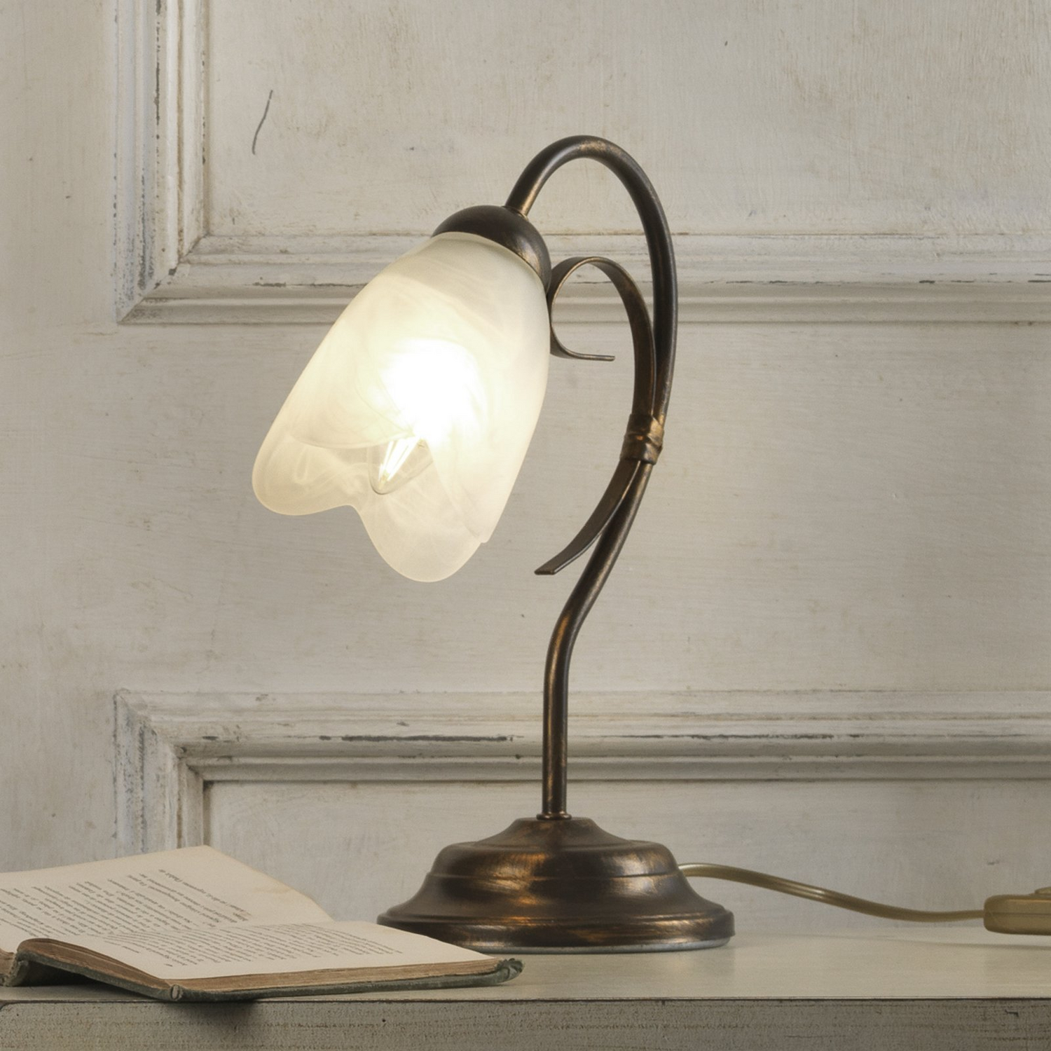 Onli Tischleuchte Lampe Odino Bronzefarben Metall Glas Einflammig E14 Schalter   B-Ware