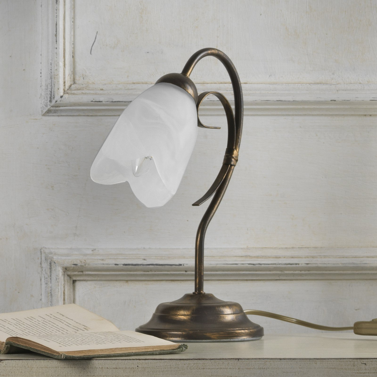 Onli Tischleuchte Lampe Odino Bronzefarben Metall Glas Einflammig E14 Schalter   B-Ware