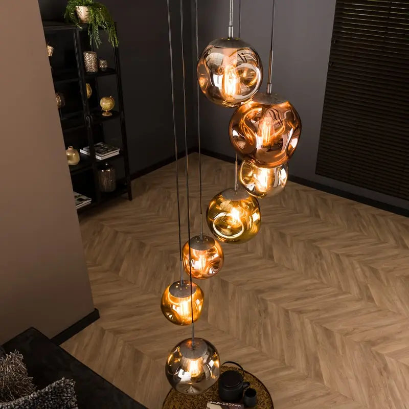 B-Ware Onooro Pendelleuchte Hängelampe Bologna E27 Glas Chrom Gold Braun Siehe Text - 8713244745928