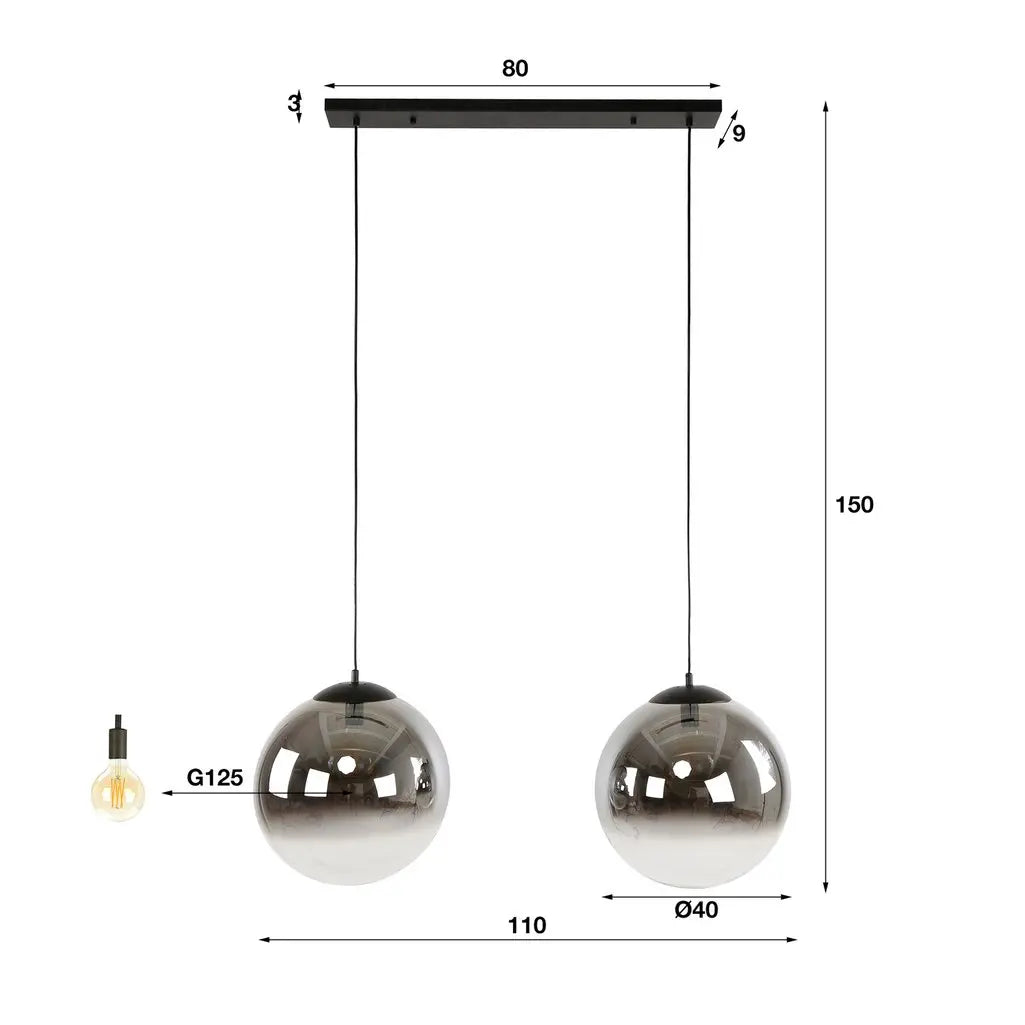 B-Ware Onooro Pendelleuchte Hängelampe Toronto Glas Anthrazit Klar Rauch 2 Flg Dimmbar - 8713244071065