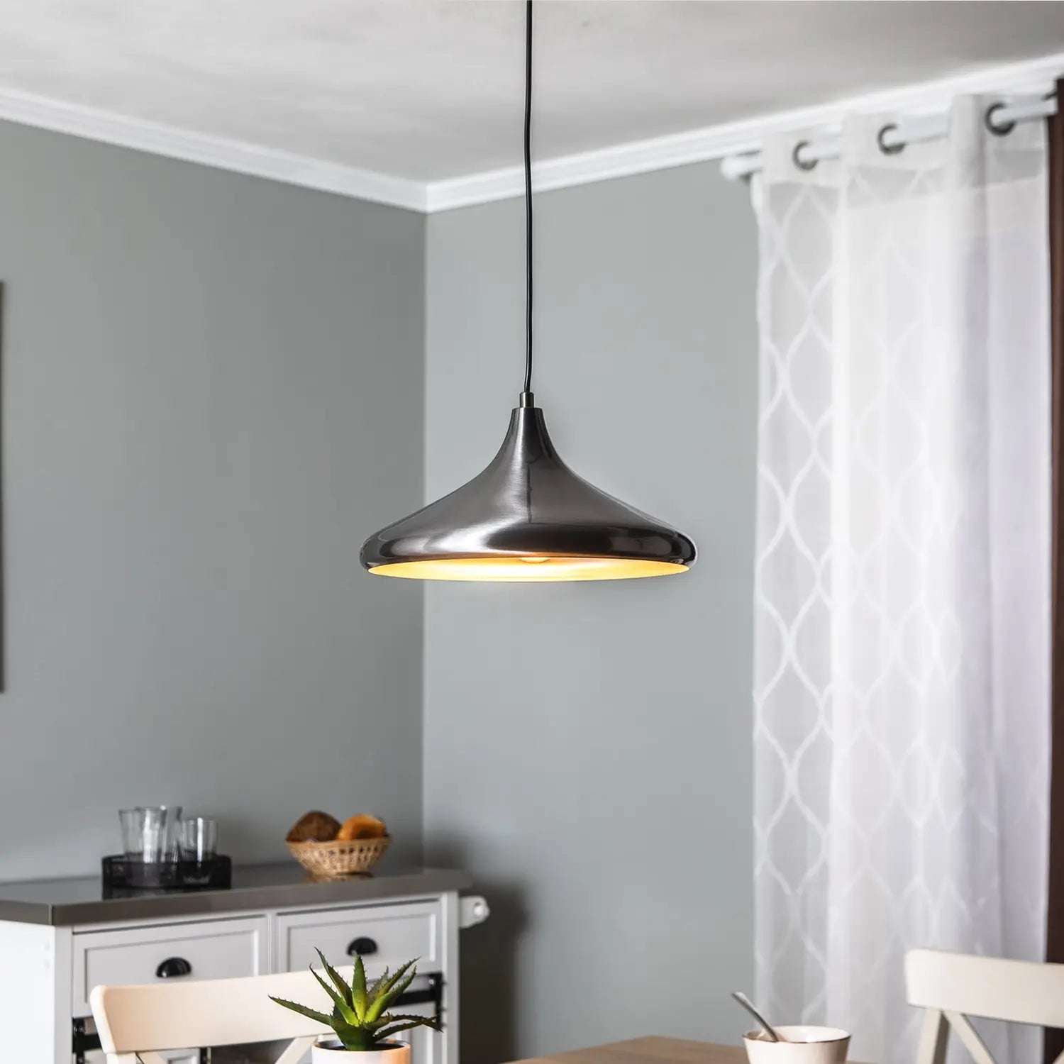 B-Ware Opviq Leuchte Hängeleuchte Pendelleuchte Kuppel Metall Silber Berceste ø 35 Cm - 8681875546781
