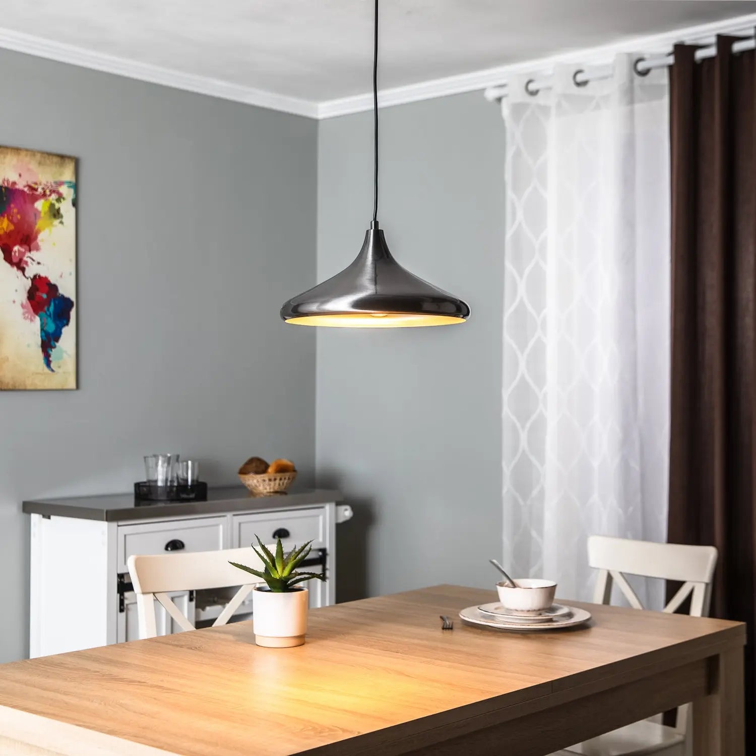 B-Ware Opviq Leuchte Hängeleuchte Pendelleuchte Kuppel Metall Silber Berceste ø 35 Cm - 8681875546781