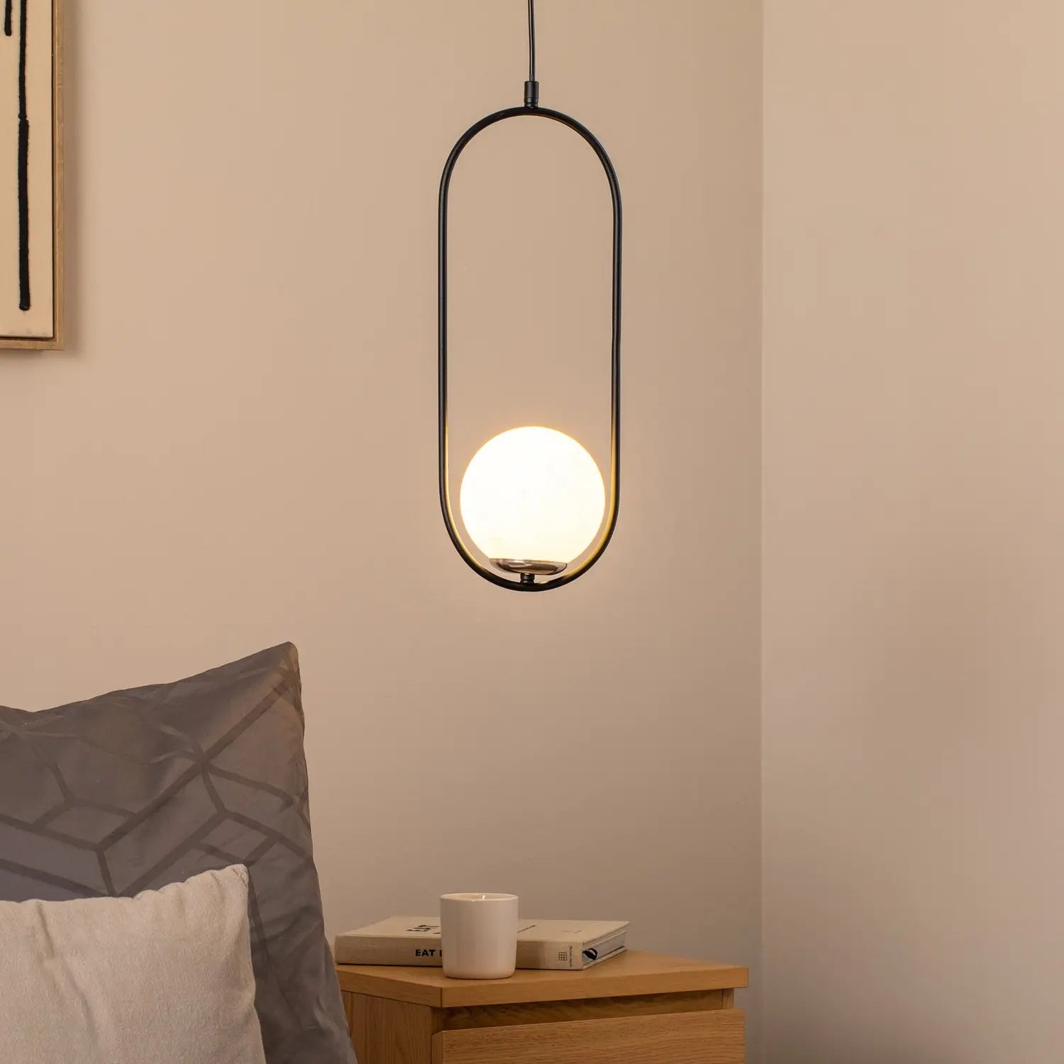 B-Ware Opviq Hängeleuchte Pendelleuchte Mudoni Deckenlampe Schwarz Weiß Glas Metall E27 - 8684283476336