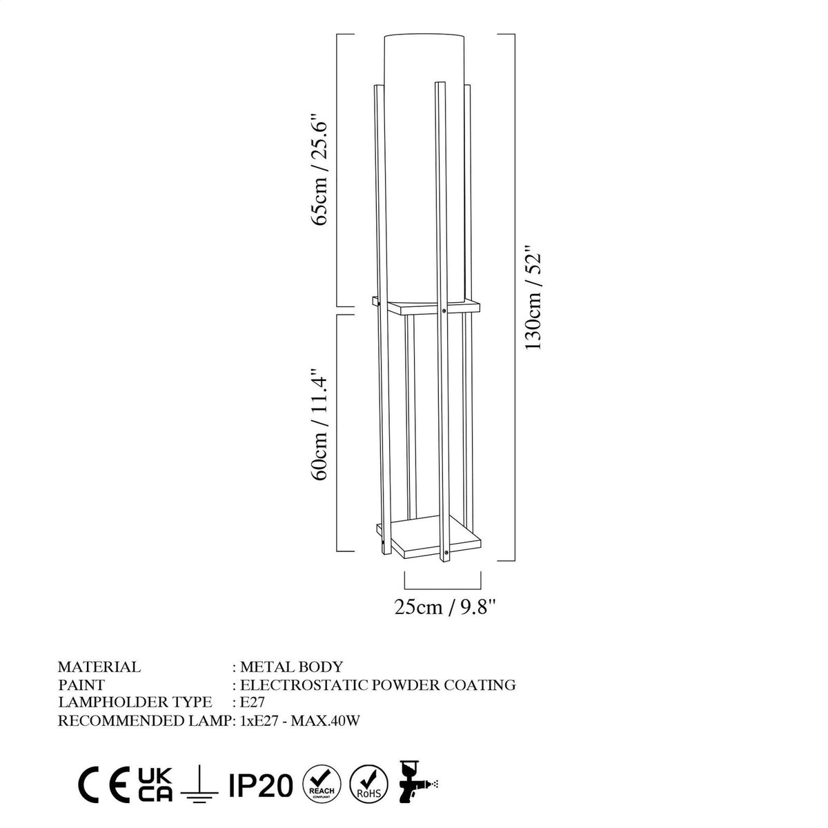 Opviq Stehlampe Stehleuchte Lampe 8125 schwarz weiß Metall Canvas Höhe 130 cm - 8683742828082