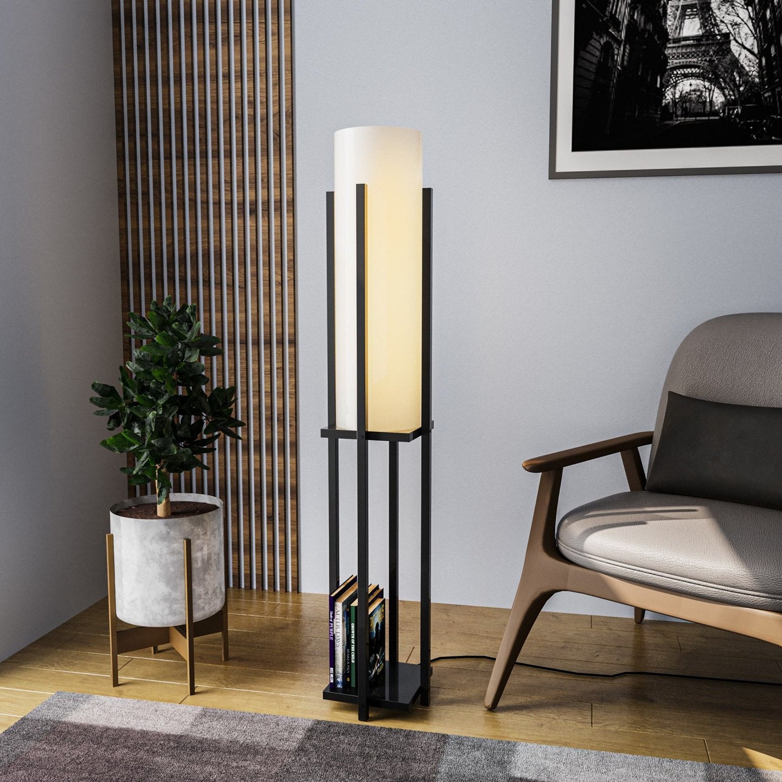 Opviq Stehlampe Stehleuchte Lampe 8125 schwarz weiß Metall Canvas Höhe 130 cm - 8683742828082