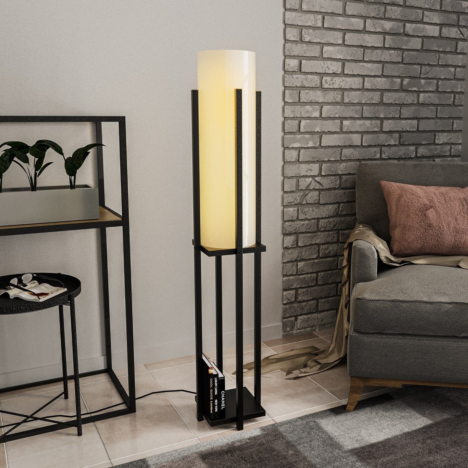 Opviq Stehlampe Stehleuchte Lampe 8125 schwarz weiß Metall Canvas Höhe 130 cm - 8683742828082