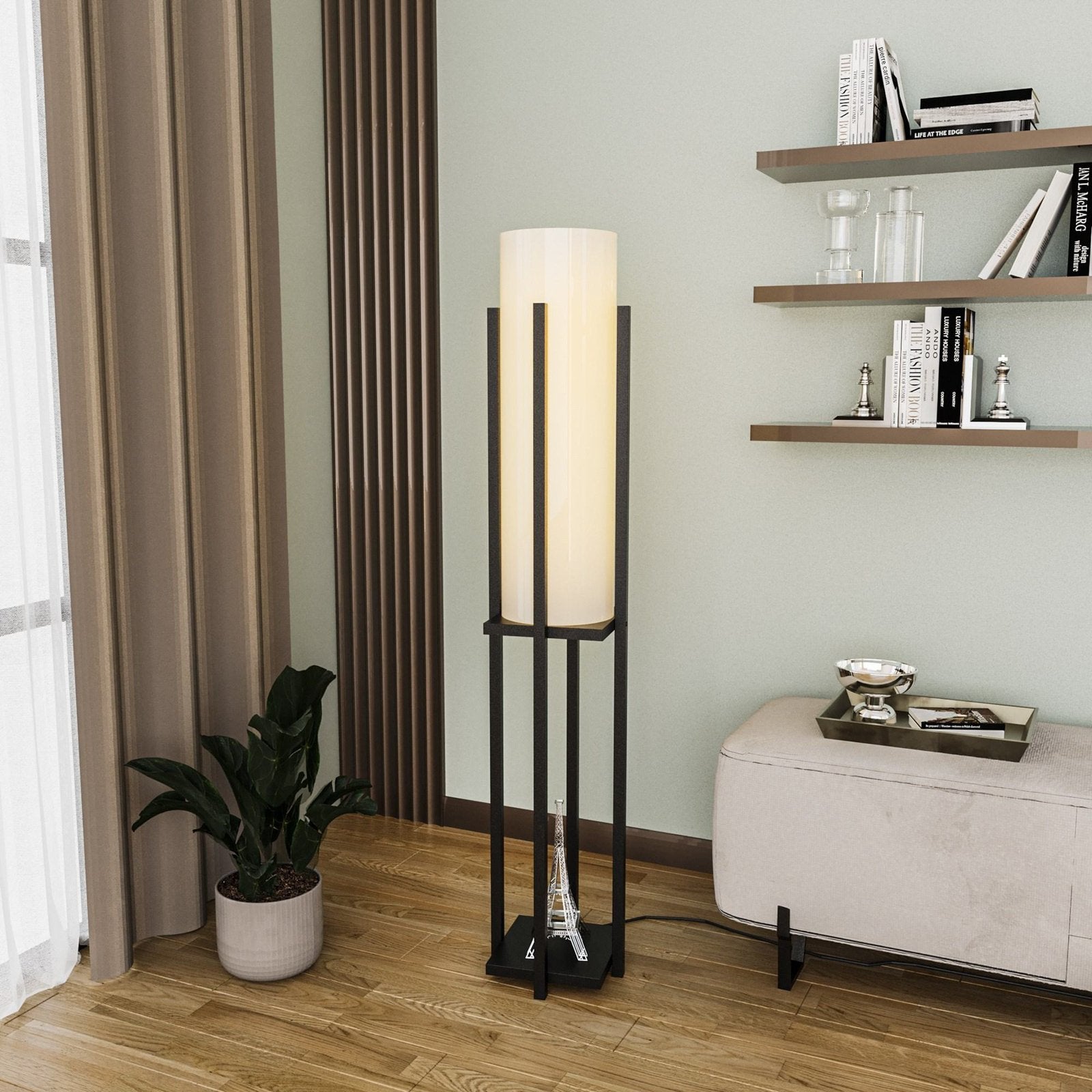 Opviq Stehlampe Stehleuchte Lampe 8125 schwarz weiß Metall Canvas Höhe 130 cm - 8683742828082