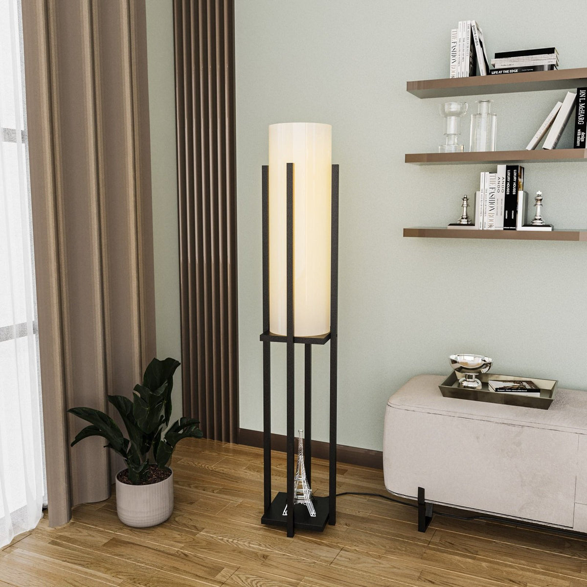Opviq Stehlampe Stehleuchte Lampe 8125 schwarz weiß Metall Canvas Höhe 130 cm - 8683742828082