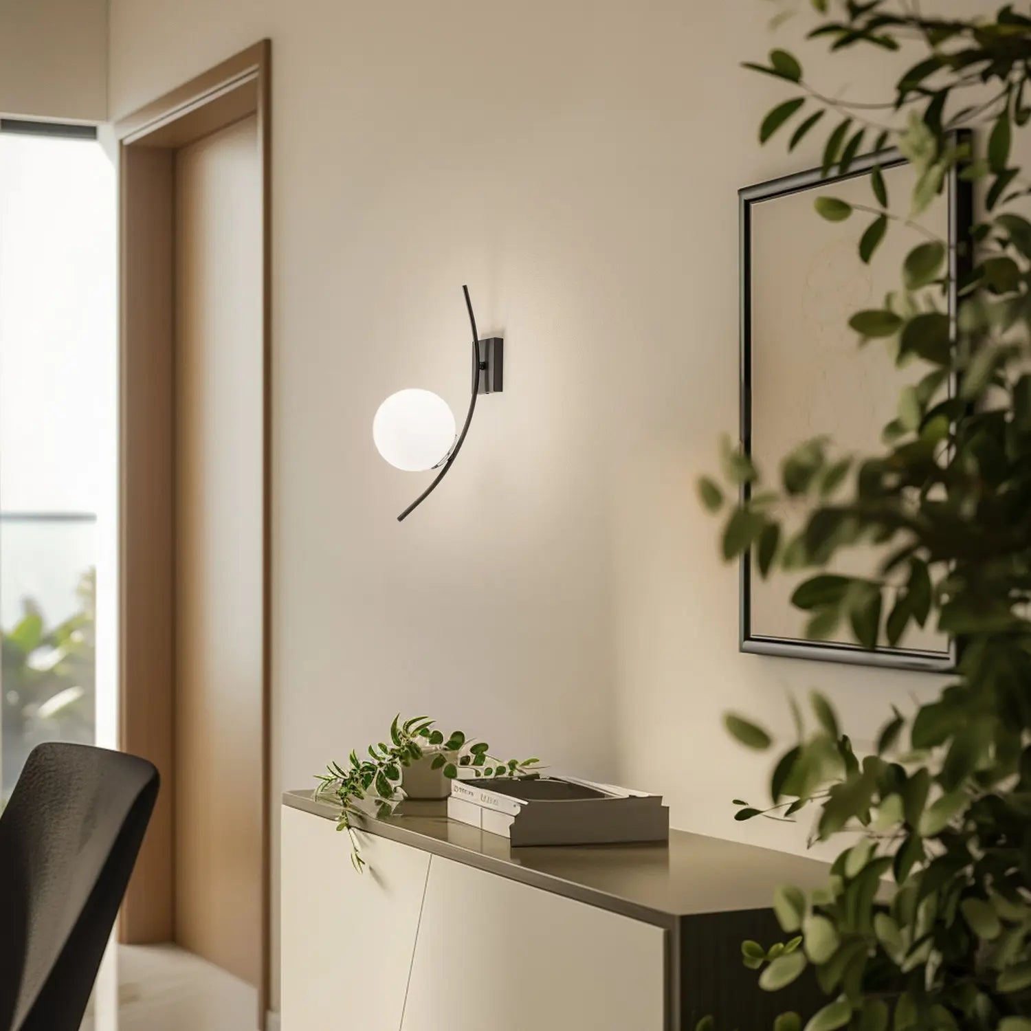B-Ware Opviq Wandleuchte Wandlampe Hilal Schwarz Opalglas Beleuchtung Höhe 44 Cm - 8681875467994