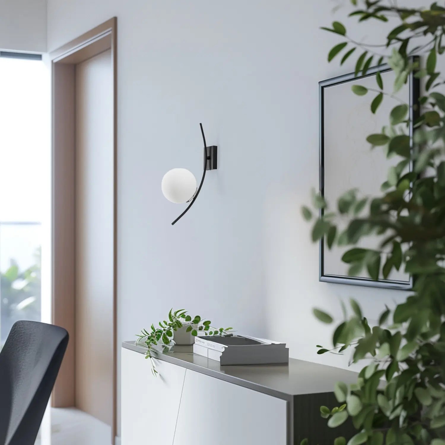 B-Ware Opviq Wandleuchte Wandlampe Hilal Schwarz Opalglas Beleuchtung Höhe 44 Cm - 8681875467994